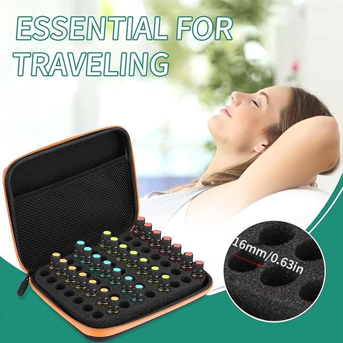 63 Slots Essential Oil Carrying Case, 1-3ml vial portable Essential Oil Storage Bag Case Box, Hard EVA Shell Impact and Leak Proof Large Capacity Organizer with Carrying Handle (Orange)