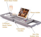 Bamboo Bathtub Caddy - Expandable Wood Tub Tray with Wine Holder, Book & Tablet Stand - Spa Accessories for Relaxation, Tub Shelf Table, Gift Idea for Her & Him (Gray)