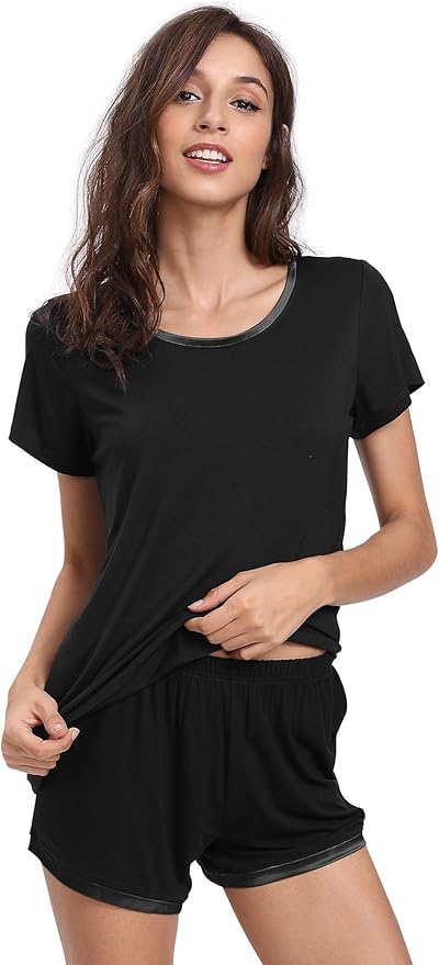 GYS Womens Pajama Sets, Short Sleeve Soft Sleepwear Tops and Shorts Pjs, Bamboo Viscose Loungewear