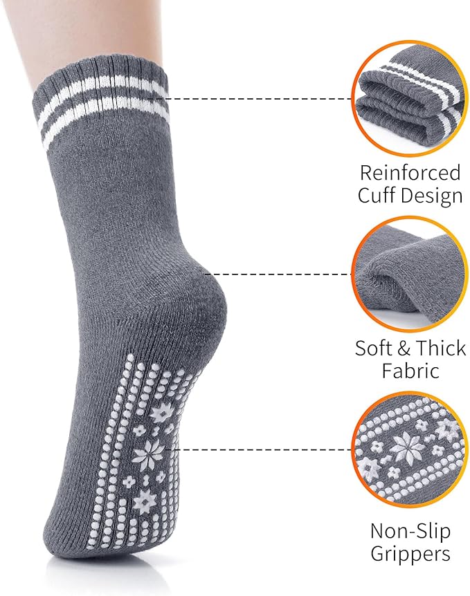 ICEIVY Thermal Slipper Socks, Thick Grip Hospital Plush Slipper Grip Socks Women Winter Soft Warm Cozy Socks 4 Pairs