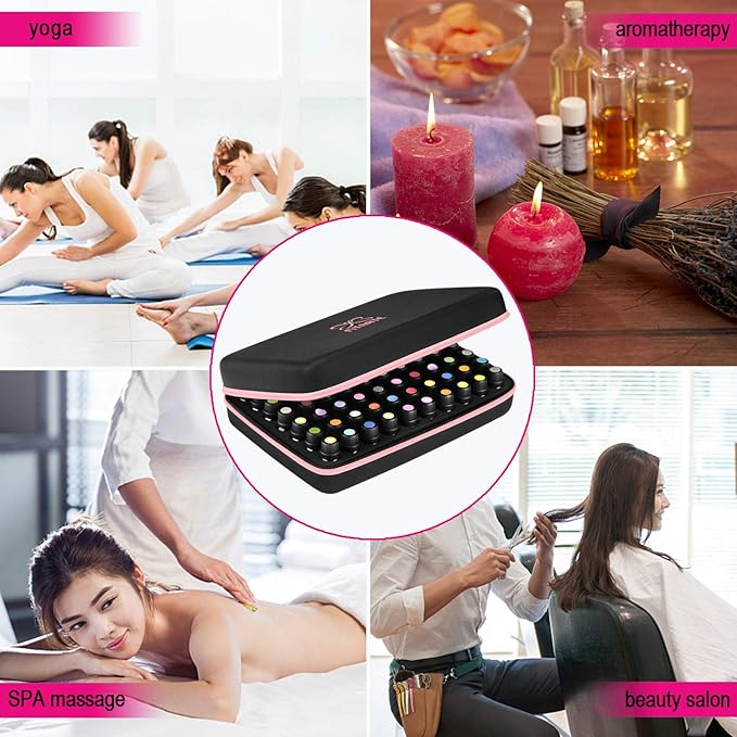 Essential Oils Storage – FITNATE Essential Oils Case for 5ml 10ml 15ml Essential Oils, Essential Oil Travel Case with Essential Oils Labels& Bottle Opener (70 bottles, Pink)