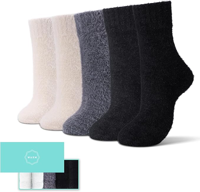 SISOSOCK 5 Pairs Fuzzy Soft Cozy Fluffy Socks for Women, Casual Thick Plush Comfy Sleep Socks, Warm Winter Gifts for Women