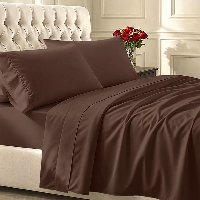 California Design Den Full Size Bed Sheets Set - Soft 400 Thread Count Sateen, Natural 100% Cotton Sheets with Deep Pockets, Breathable, and Durable Bedding Set - Espresso Chocolate Brown