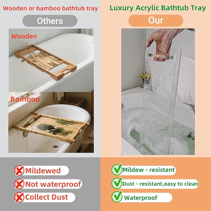 42" Gold Handle transaprent Bathtub Caddy for Luxury Bathroom