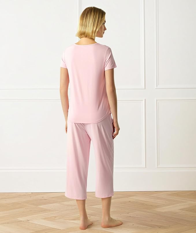GYS Bamboo Viscose Women Pajama Sets Short Sleeve Top and Capri Pants 2 Piece Casual Lounge Sets