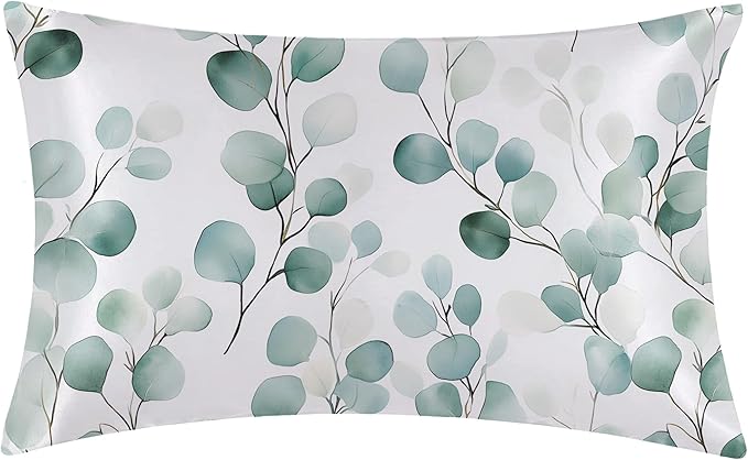 1 Pack Satin Pillowcase Watercolor Green Leaves Similar to Silk Pillow Cases, 20" x 26" Soft Smooth Breathable Cool Pillow Cases for Hair and Skin, with Hidden Zipper, Standard Size