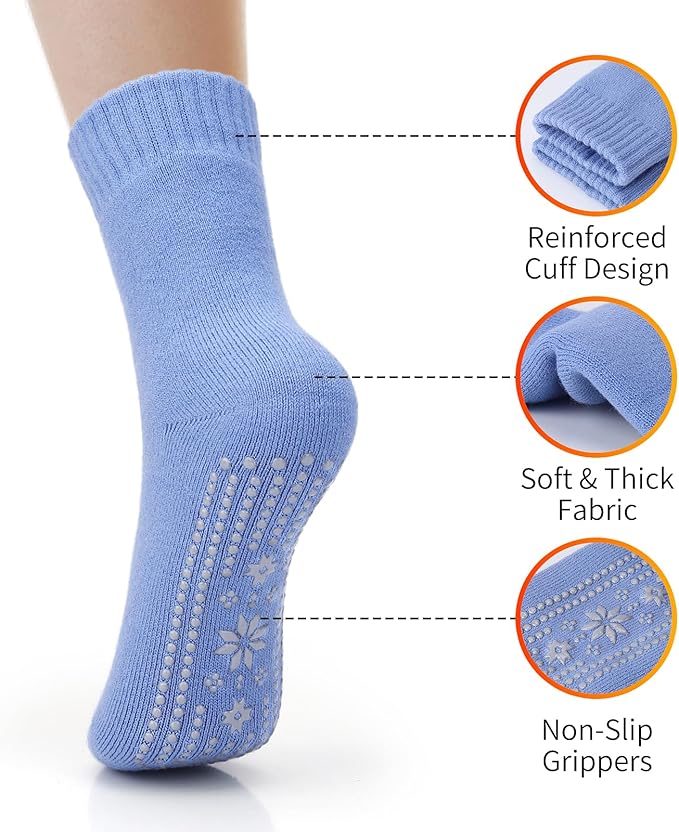 ICEIVY Thermal Slipper Socks, Thick Grip Hospital Plush Slipper Grip Socks Women Winter Soft Warm Cozy Socks 4 Pairs