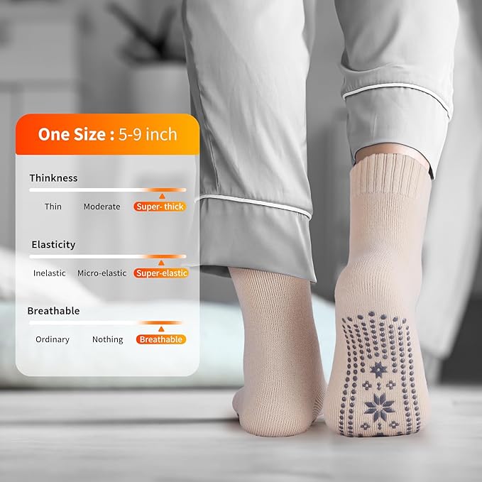 ICEIVY Thermal Slipper Socks, Thick Grip Hospital Plush Slipper Grip Socks Women Winter Soft Warm Cozy Socks 4 Pairs