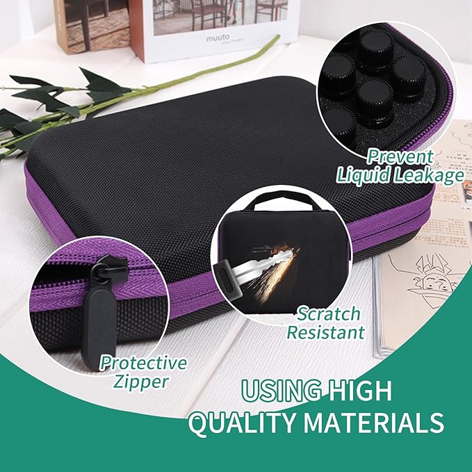 63 Slots Essential Oil Carrying Case, 1-3ml vial portable Essential Oil Storage Bag Case Box, Hard EVA Shell Impact and Leak Proof Large Capacity Organizer with Carrying Handle (Purple)