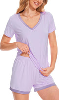 GYS Womens Pajama Sets, Short Sleeve Soft Sleepwear Tops and Shorts Pjs, Bamboo Viscose Loungewear