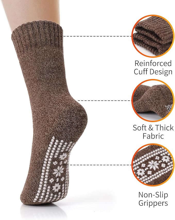 ICEIVY Thermal Slipper Socks, Thick Grip Hospital Plush Slipper Grip Socks Women Winter Soft Warm Cozy Socks 4 Pairs