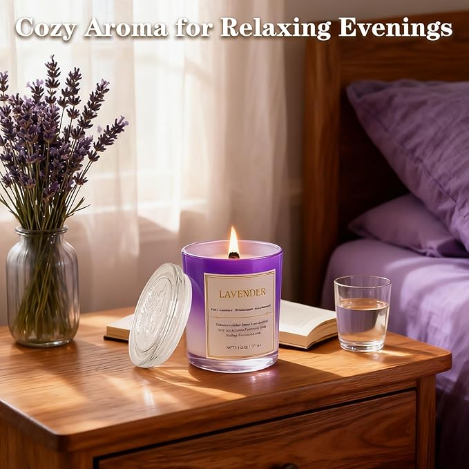 Lavender Candle Gift Set – 2 Pack Wood Wick Soy Wax Scented Candles with Gift Boxes, Long Lasting Relaxing Aromatherapy Candles for Home Decor, Holiday & Christmas Gifts