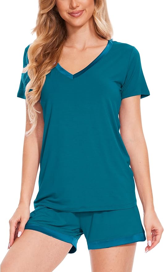GYS Womens Pajama Sets, Short Sleeve Soft Sleepwear Tops and Shorts Pjs, Bamboo Viscose Loungewear