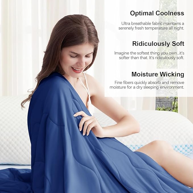 EASELAND Cooling Comforter King, Cold Touch Fabric Absorbs Body Heat, Double-Sided Cool Design Soft Fluffy Cooling Blanket for Night Sweats Hot Sleeper (Navy Blue, King(108"x90"))