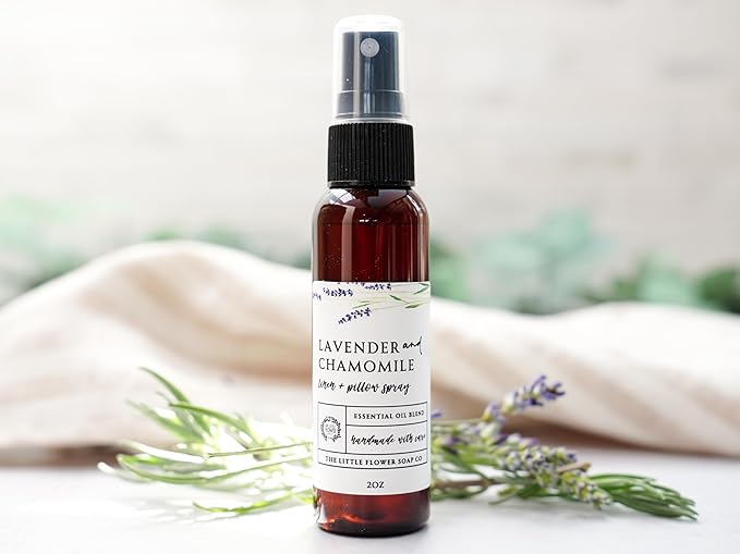 THE LITTLE FLOWER SOAP CO. EST. 2010 Linen and Pillow Spray - Lavender and Chamomile - 2 oz. Essential Oil Blend Natural Gifts for Women Travel Must Have Accessories and Stocking Stuffer Idea for Her