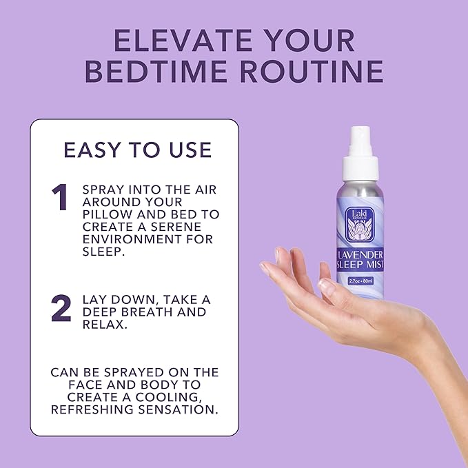Laki Naturals Lavender Sleep Mist – Travel Size & Full Size Set (2.7oz + 1oz) – Lavender Essential Oil Spray for Bedding & Room | Aromatherapy Mist