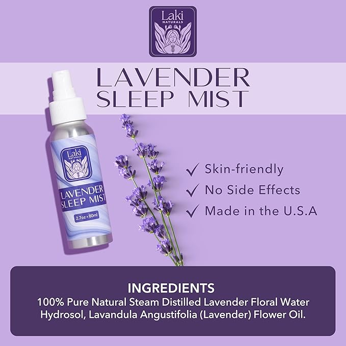Laki Naturals Lavender Sleep Mist – Travel Size & Full Size Set (2.7oz + 1oz) – Lavender Essential Oil Spray for Bedding & Room | Aromatherapy Mist