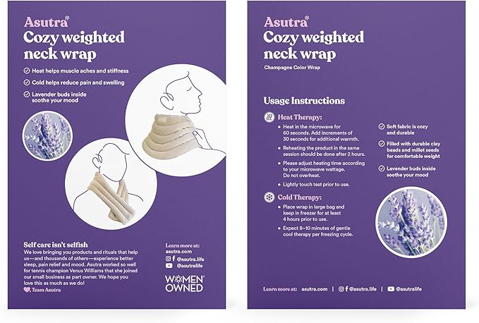 ASUTRA Champagne Gold Silk Eye Pillow and Weighted Neck Wrap Bundle Set, 2 Products - Weighted Eye Mask Filled w/Lavender & Flax Seeds, Hands-Free Microwaveable Heat Pad and Cooling Neck Wrap