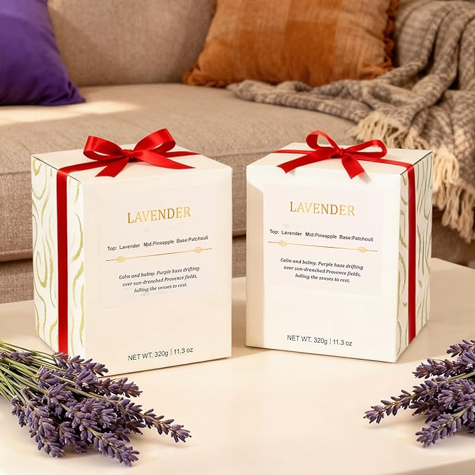 Lavender Candle Gift Set – 2 Pack Wood Wick Soy Wax Scented Candles with Gift Boxes, Long Lasting Relaxing Aromatherapy Candles for Home Decor, Holiday & Christmas Gifts