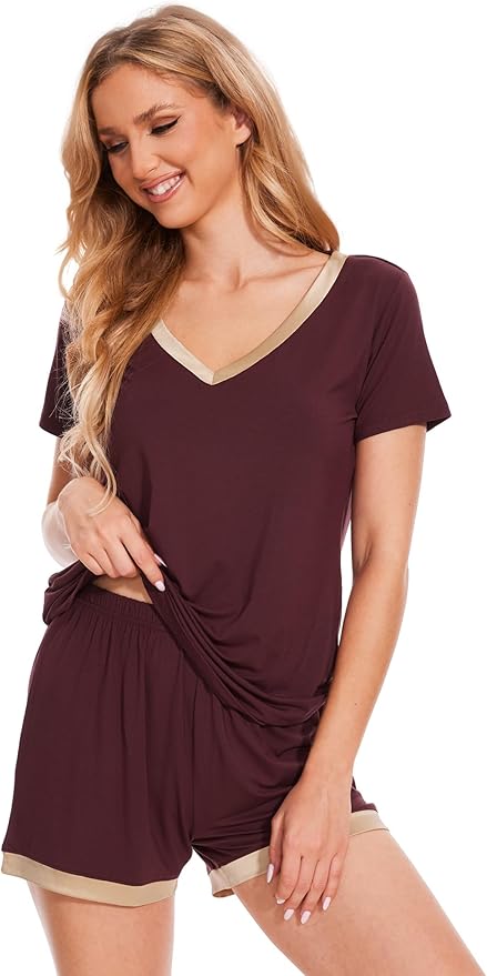 GYS Womens Pajama Sets, Short Sleeve Soft Sleepwear Tops and Shorts Pjs, Bamboo Viscose Loungewear