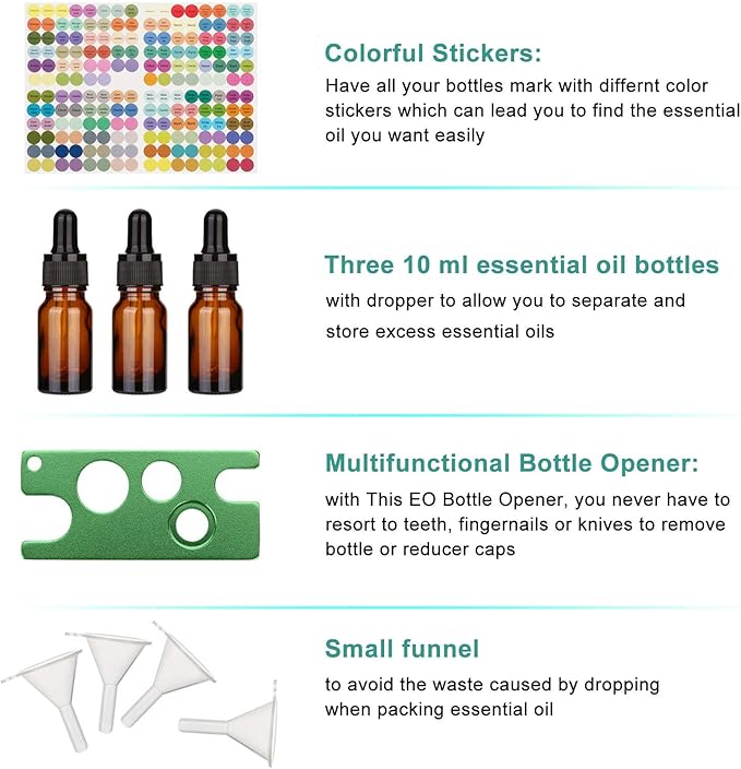 FITNATE 70 Bottles EVA Essential Oil Case Shockproof, Waterproof and Durable, Holding up to 5/10/15 ml Bottles, Essential Oils Travel Case with Bottle Opener, Colorful Stickers and Funnel