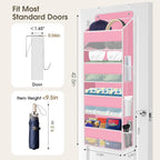 1 Pack Over The Door Organizer Hanging Storage Organizers with Clear Window 40lb Large Capacity Room Organizer for Pantry Laundry Bathroom Nursery Closet(Pink)