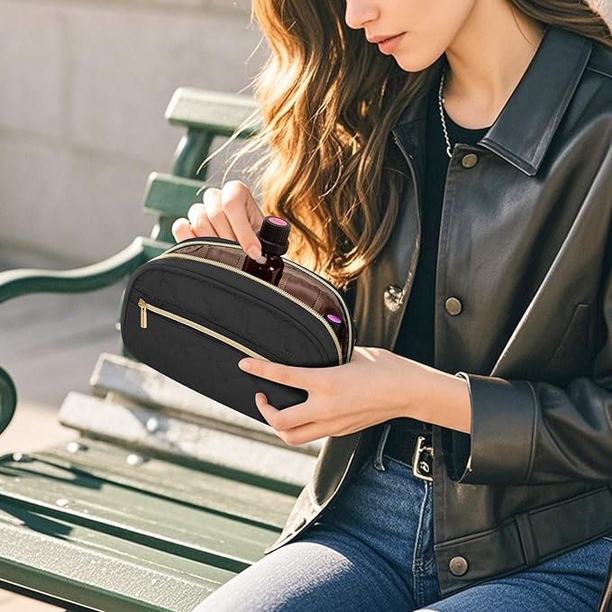 LUXJA Essential Oil Organizer -Holds 10 Bottles (5ml-15ml, Also Fits Roller Bottles), Travel Case for Essential Oils with Zipper Pockets (Bag Only), Black