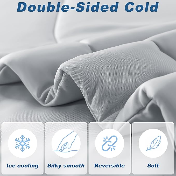 Cooling Comforter Queen Size, Double-Sided Cold Tech Fabric Quilted Bed Comforters Cooling Blanket for Hot Sleepers, Breathable Lightweight Summer Bedding, All-Season Ice Blanket, Light Gray