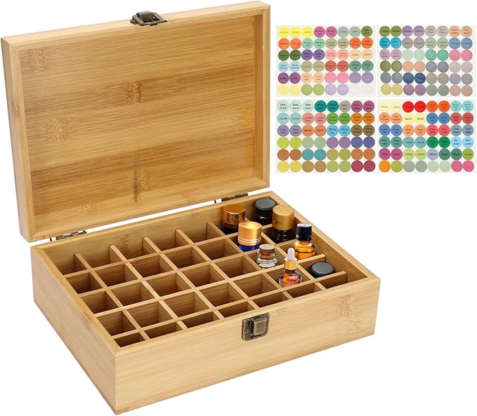 Pure Vie Essential Oil Bamboo Storage Box Travel Display Presentation, Holds 35 Bottles for 5, 10, 15ml - Aromatherapy Organizer Nail Polish Fragrance Container #1 - Keep Your Oils Safe & Space Saver
