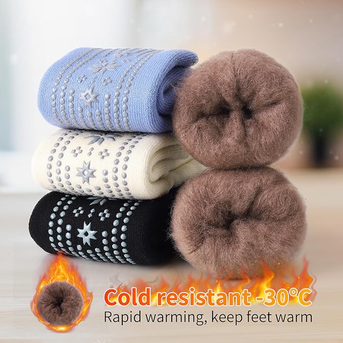 ICEIVY Thermal Slipper Socks, Thick Grip Hospital Plush Slipper Grip Socks Women Winter Soft Warm Cozy Socks 4 Pairs