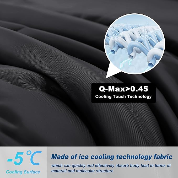 Cooling Comforter Twin Size, Double-Sided Cold Tech Fabric Quilted Bed Comforters Cooling Blanket for Hot Sleepers, Breathable Lightweight Summer Bedding, All-Season Ice Blanket, Black