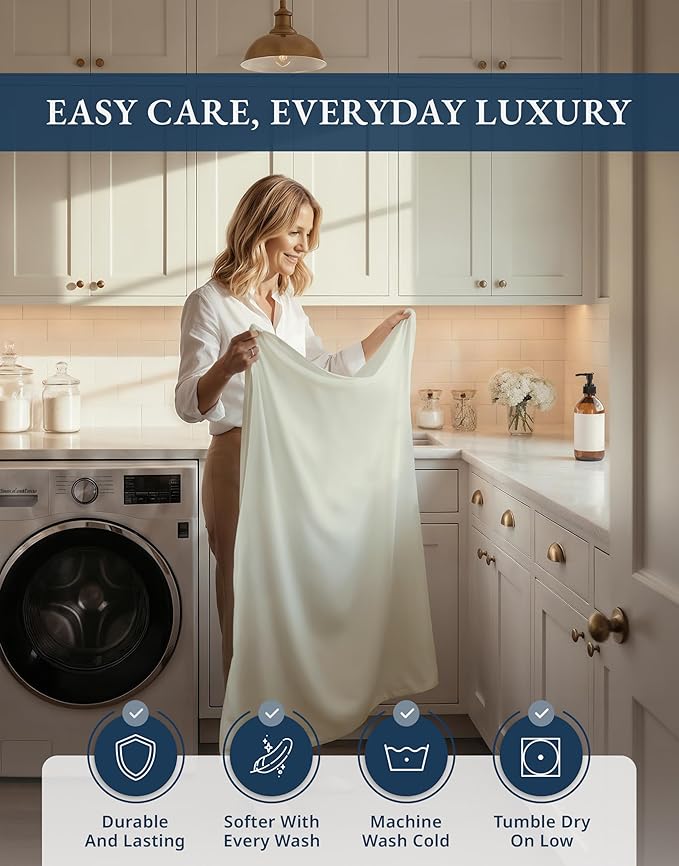 100% Egyptian Cotton Queen Bed Sheet Set – 1000 Thread Count 4 Piece Queen Sheets Set, Breathable & Fade Resistant, Silky Sateen Weave, Ultra-Soft Hotel Luxury Bedding with 15" Deep Pocket - Mineral