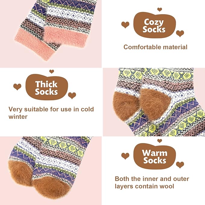 SISOSOCK 5 Pairs Fuzzy Soft Cozy Fluffy Socks for Women, Casual Thick Plush Comfy Sleep Socks, Warm Winter Gifts for Women