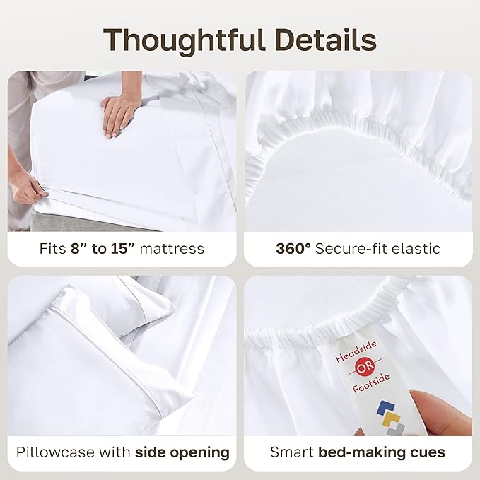 California Design Den Twin XL Sheets Set - Soft 400 Thread Count Sateen, Natural 100% Cotton Sheets, Deep Pockets with All Around Elastic for a Snug Fit, Durable Bedding Set - White