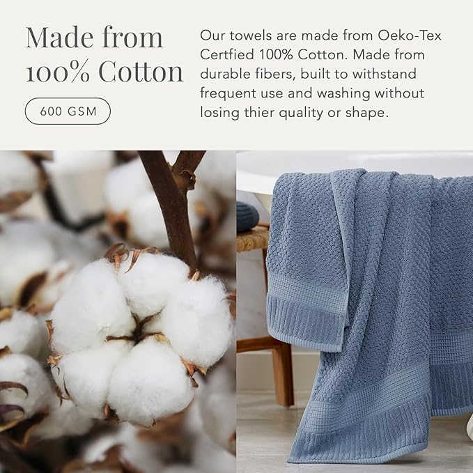NY Loft 100% Cotton Bath Towel Set of 4 | Blue Towels | Oeko-TEX® Standard 100 | Soft & Absorbent, Quick-Dry Bath Towels | 30" x 52" | | Trinity Collection - Flint Stone