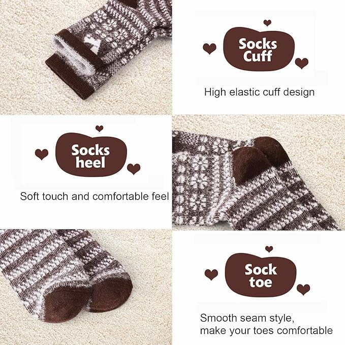 SISOSOCK 5 Pairs Fuzzy Soft Cozy Fluffy Socks for Women, Casual Thick Plush Comfy Sleep Socks, Warm Winter Gifts for Women