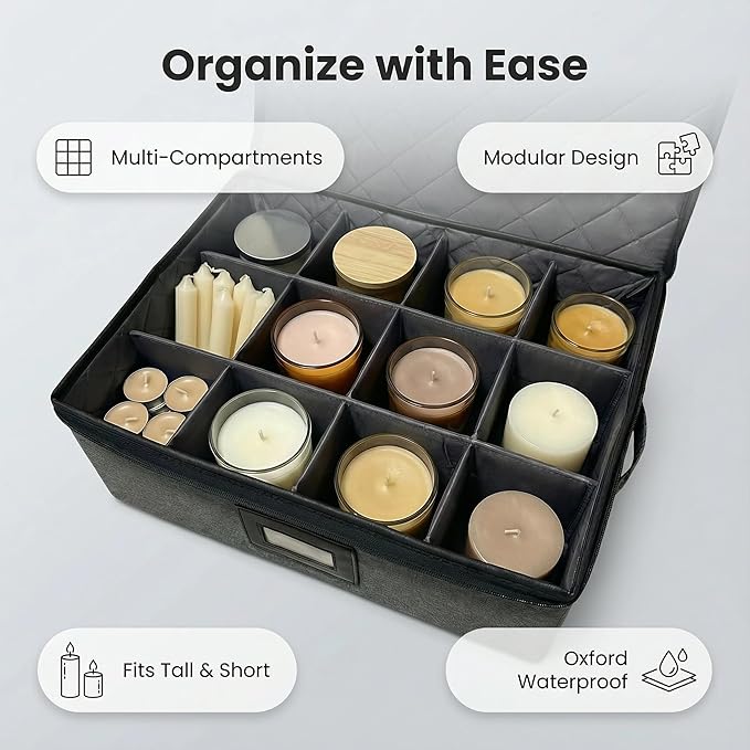 Candle Storage Organizer Box with Dividers, Candle Storage Cabinet with 12 Segmentation Layer Suitable for Aromatherapy Candles, Taper Candles, Tealight Candles, Jar Candles and Candle Holders