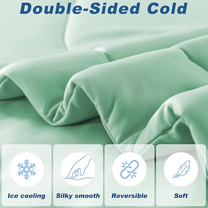 Cooling Comforter Twin Size, Double-Sided Cold Tech Fabric Quilted Bed Comforters Cooling Blanket for Hot Sleepers, Breathable Lightweight Summer Bedding, All-Season Ice Blanket, Sage Green