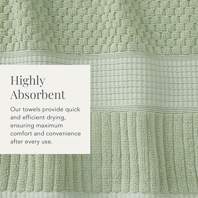 NY Loft 100% Cotton Towel Set 6 Piece Towel Set | Super Soft & Absorbent Quick-Dry 2 Bath Towels 2 Hand Towels & 2 Washcloths |Textured and Durable Cotton | Trinity Collection (6 Piece Set, Sage)