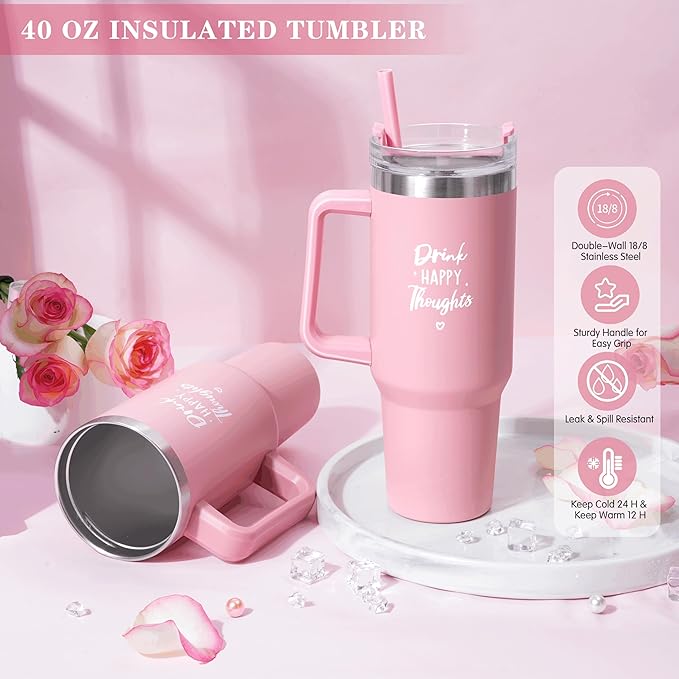 Birthday Gifts for Women Self Care Get Well Soon Gifts, Rose Relaxing Spa Gift Basket - Happy Birthday Set w/ Luxury Flannel Blanket & 40 oz Tumbler, Christmas Gift for Mom Her Wife Sister Friend