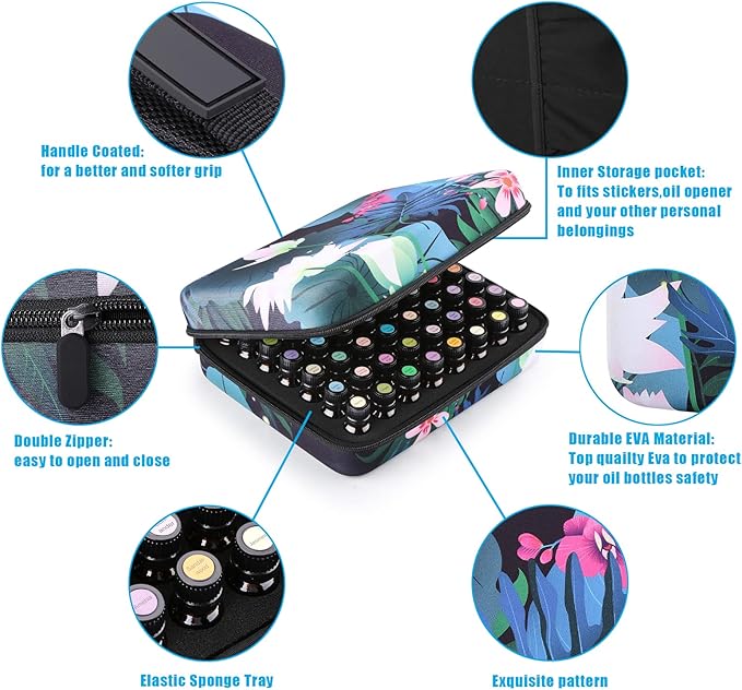 FITNATE Essential Oil Storage,Lotus 56 Bottles Essential Oil Case Shockproof, Waterproof and Durable, Holding 5/10/15 ml Bottles, Essential Oils Travel Case for Young Living Oils,Doterra Containers