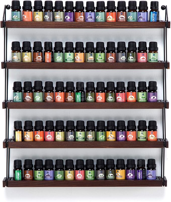 J JACKCUBE DESIGN Essential Oils Display Shelves Wall Mount Black Metal and Wood, Nail Polish Paint Holder Rack Organizer Holds 70 Bottles (5 Tier) : MK482A