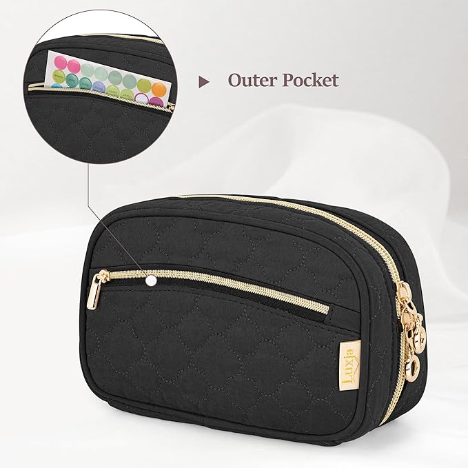 LUXJA Essential Oil Organizer -Holds 10 Bottles (5ml-15ml, Also Fits Roller Bottles), Travel Case for Essential Oils with Zipper Pockets (Bag Only), Black