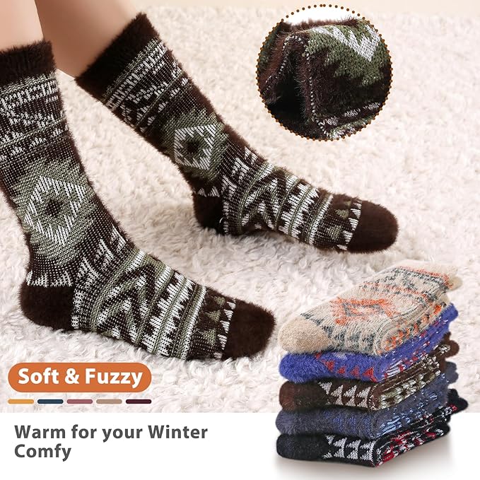 SISOSOCK 5 Pairs Fuzzy Soft Cozy Fluffy Socks for Women, Casual Thick Plush Comfy Sleep Socks, Warm Winter Gifts for Women