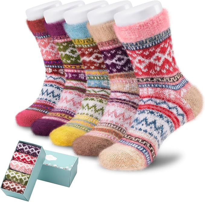 SISOSOCK 5 Pairs Fuzzy Soft Cozy Fluffy Socks for Women, Casual Thick Plush Comfy Sleep Socks, Warm Winter Gifts for Women