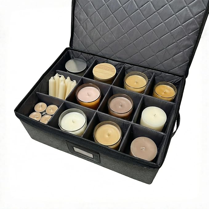 Candle Storage Organizer Box with Dividers, Candle Storage Cabinet with 12 Segmentation Layer Suitable for Aromatherapy Candles, Taper Candles, Tealight Candles, Jar Candles and Candle Holders