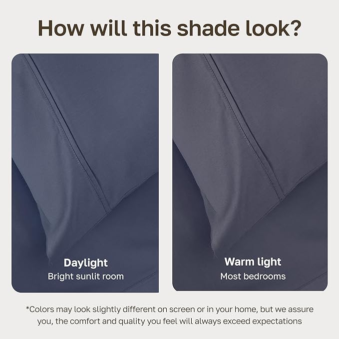 California Design Den 6-Pc Queen Size Sheet Set with 4 Pillowcases - 400 Thread Count 100% Cotton Sheets, Sateen Weave, Deep Pocket Bedsheets Set - Indigo Dusty Blue