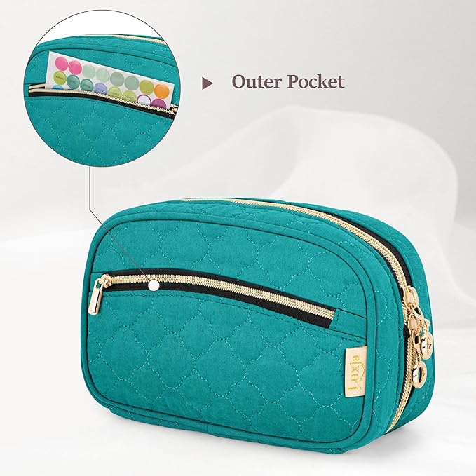 LUXJA Essential Oil Organizer -Holds 10 Bottles (5ml-15ml, Also Fits Roller Bottles), Travel Case for Essential Oils with Zipper Pockets (Bag Only),Teal