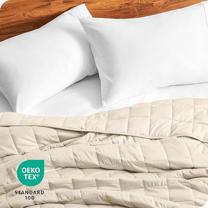 Bare Home Weighted Blanket King Size 25lb (80" x 87") for Adults - All-Natural 100% Cotton - Premium Heavy Blanket Nontoxic Glass Beads (Sand, 80"x87")