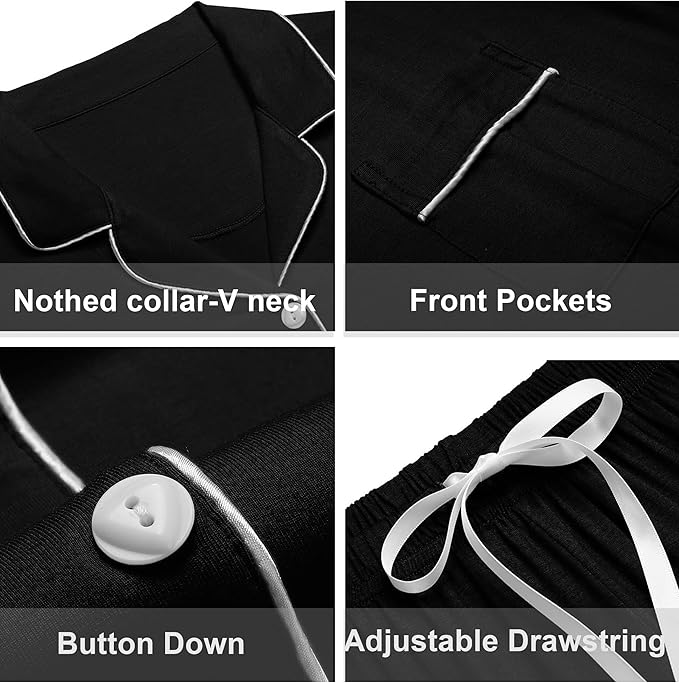 ANLIQI 100% Cotton Pajamas for Women Button Down Pajamas Long Sleeve Top & Pant Sleepwear Loungewear Pj Set with Pocket